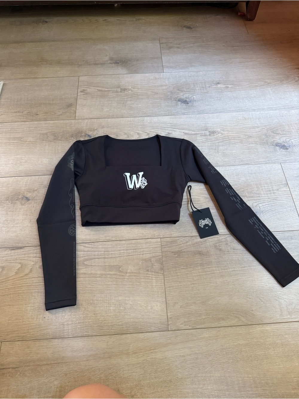 Darc Sport Black Long-Sleeve Cropped Top with White 'W' Logo